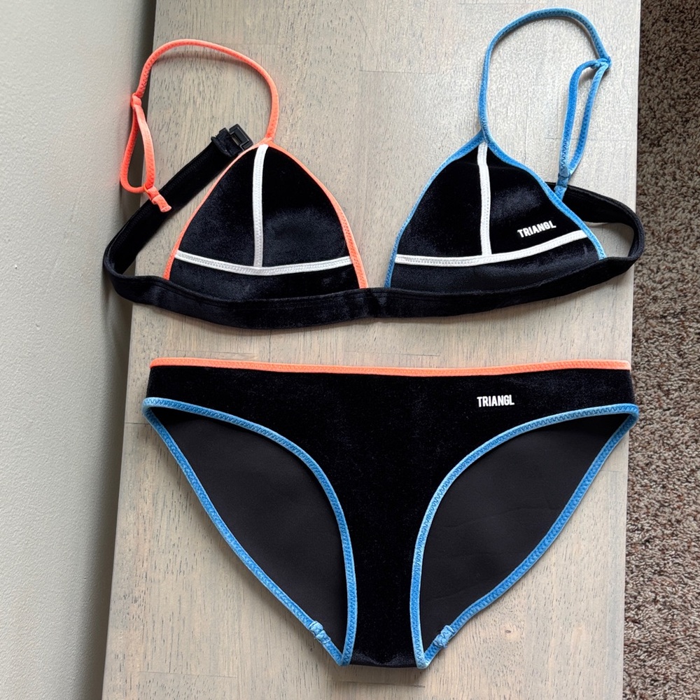 Triangl Swimwear Black Bikini with Blue and Orange Trim